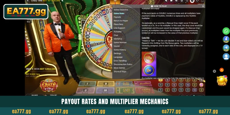 EA77-এ Crazy Time Live খেলুন এবং বড় Payouts জিতে নিন 4 Payout rates and multiplier mechanics
