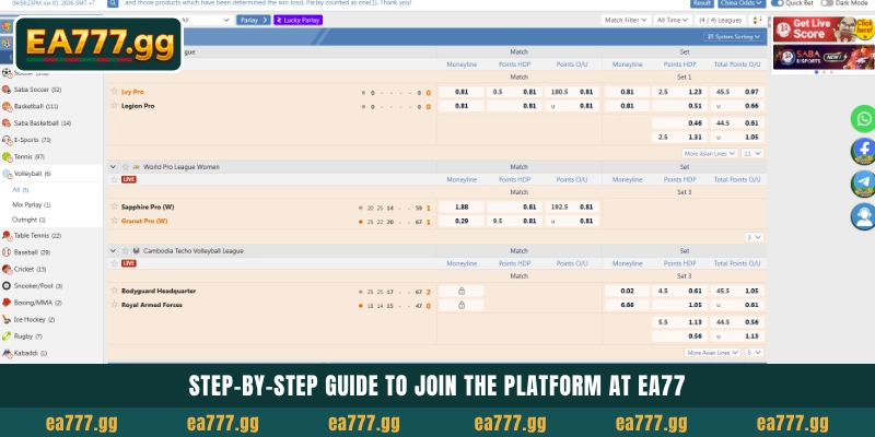 EA77-এ প্রিমিয়াম Saba Sports Betting Odds ইঞ্জিন এক্সপ্লোর করুন 6 Step-by-step guide to join the platform at EA77